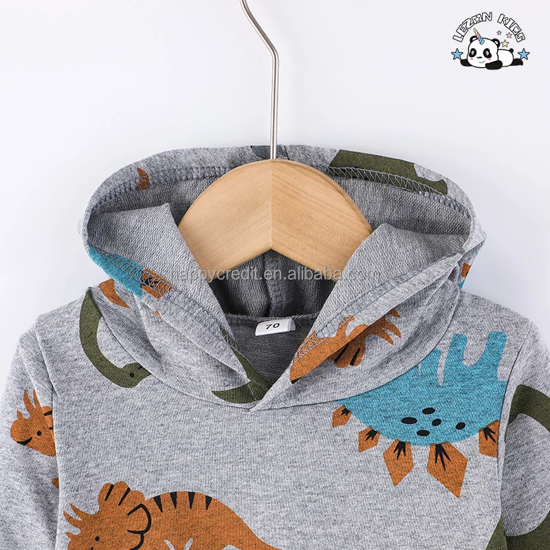 LEZONKIDS - Customizable Dinosaur Cartoon Printed Long Sleeve Pullover Hoodies Two Pieces Baby Boy Clothing Set in Autumn